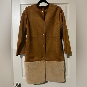 Zara Camel Brown Faux Suede Bottom Fur Coat